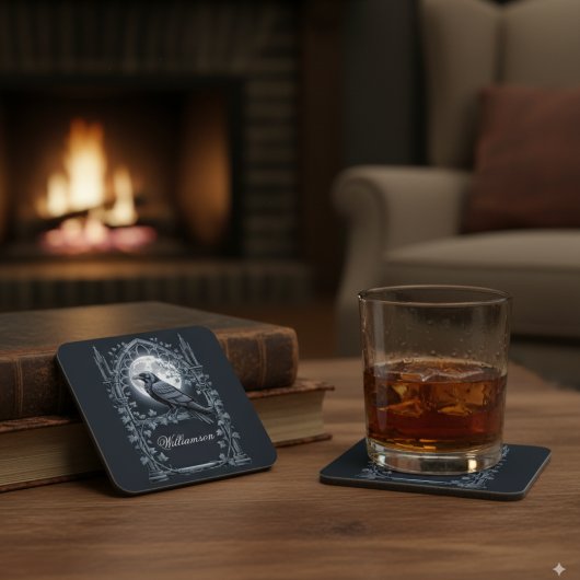 Gothic Raven Dark Academia Home Bar コースター