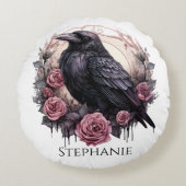 Gothic Raven Dark Academia Home Decor Accent ラウンドクッション (正面)
