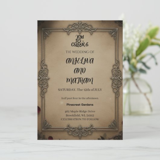 Gothic Raven Floral Wedding Arch Invitation 招待状 (スタンド正面)