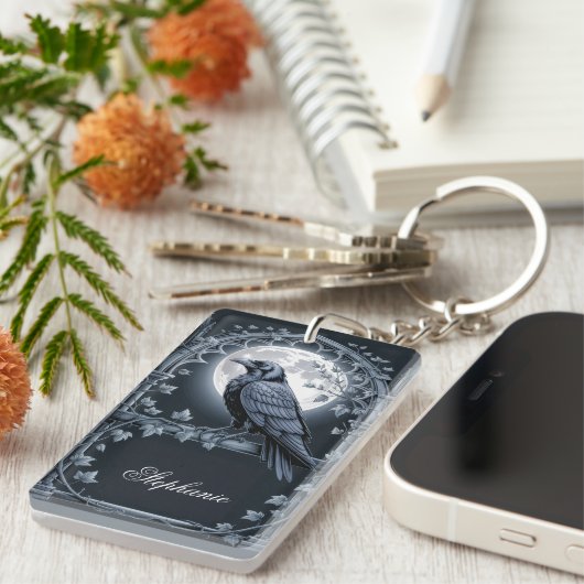 Gothic Raven Moon Dark Academia キーホルダー (正面右)