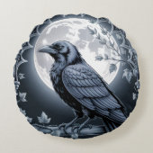 Gothic Raven Moon Dark Academia Home Decor ラウンドクッション (正面)