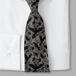 Gothic Raven Necktie – Dark Floral & Raven Motif ネクタイ