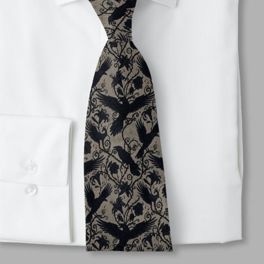 Gothic Raven Necktie – Dark Floral & Raven Motif ネクタイ