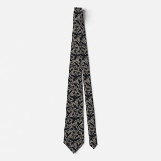 Gothic Raven Necktie – Dark Floral & Raven Motif ネクタイ (正面)