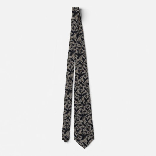 Gothic Raven Necktie – Dark Floral & Raven Motif ネクタイ (裏面)