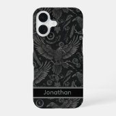 Gothic Raven Pattern iPhone Case iPhone 16ケース (裏面)