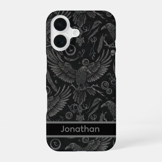 Gothic Raven Pattern iPhone Case iPhone 16ケース (裏面)