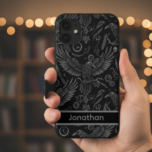 Gothic Raven Pattern iPhone Case iPhone 16ケース