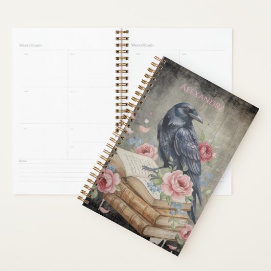 Gothic Raven Planner – Rose & Book Aesthetic プランナー手帳 (ディスプレー)