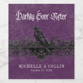 Gothic Raven Purple Darkly Ever After Wedding ワインラベル (シングルラベル)