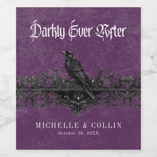 Gothic Raven Purple Darkly Ever After Wedding ワインラベル (シングルラベル)