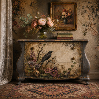 Gothic Raven & Purple Wildflowers Decoupage Tissue 薄葉紙