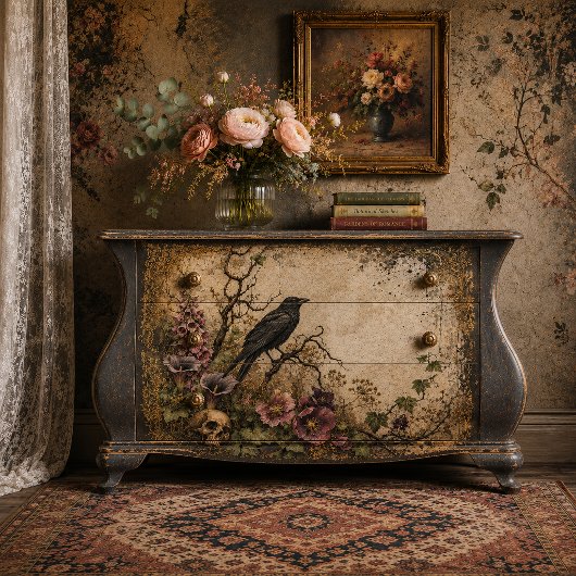 Gothic Raven & Purple Wildflowers Decoupage Tissue 薄葉紙