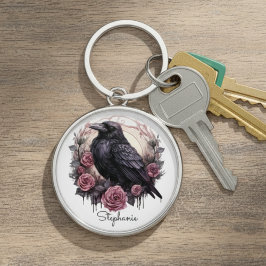 Gothic Raven Rose Keychain - Dark Academia Charm キーホルダー