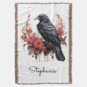 Gothic Raven Rose Throw Blanket スローブランケット (正面縦)