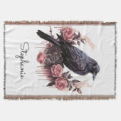 Gothic Raven Rose Throw Blanket スローブランケット (正面)