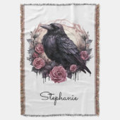 Gothic Raven Rose Throw Blanket スローブランケット (正面縦)