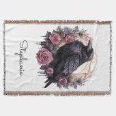 Gothic Raven Rose Throw Blanket スローブランケット (正面)