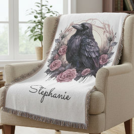 Gothic Raven Rose Throw Blanket スローブランケット