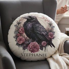 Gothic Raven & Roses – Personalized Cozy Mystical ラウンドクッション