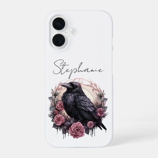 Gothic Raven & Roses – Personalized Romantic iPhone 16ケース (裏面)