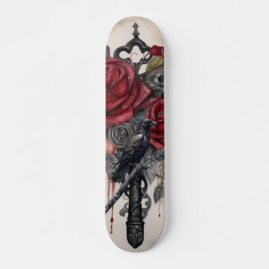 Gothic Raven & Roses Skateboard  スケートボード (正面)