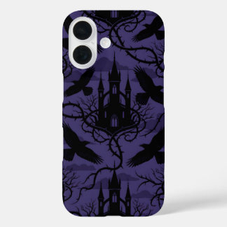Gothic Raven & Thorn Castle Pattern Phone Case iPhone 16ケース