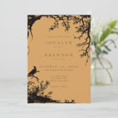 Gothic Raven Tree Engraving Black Orange Wedding 招待状 (スタンド正面)
