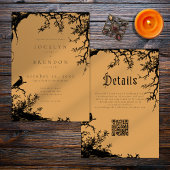 Gothic Raven Tree Engraving Black Orange Wedding 招待状