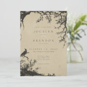 Gothic Raven Tree Engraving Black Tan Wedding 招待状 (スタンド正面)