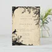 Gothic Raven Tree Engraving Parchment Tan Wedding 招待状 (スタンド正面)