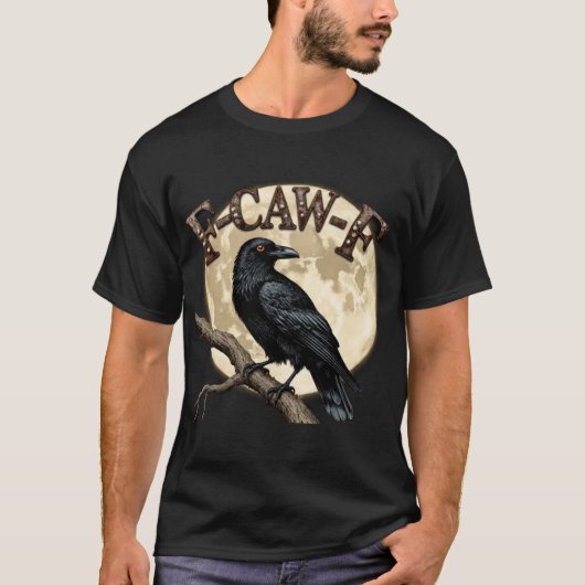 Gothic Raven with Full Moon and F-CAW-F Text Tシャツ (正面)