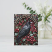 Gothic Raven with Holly and Berries ポストカード (スタンド正面)