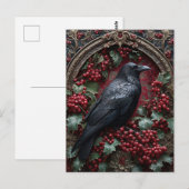 Gothic Raven with Holly and Berries ポストカード (正面/裏面)