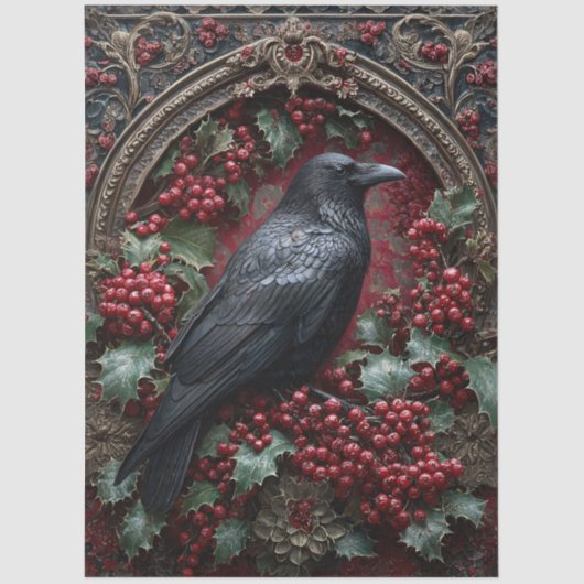 Gothic Raven with Holly and Berries 薄葉紙 (正面)