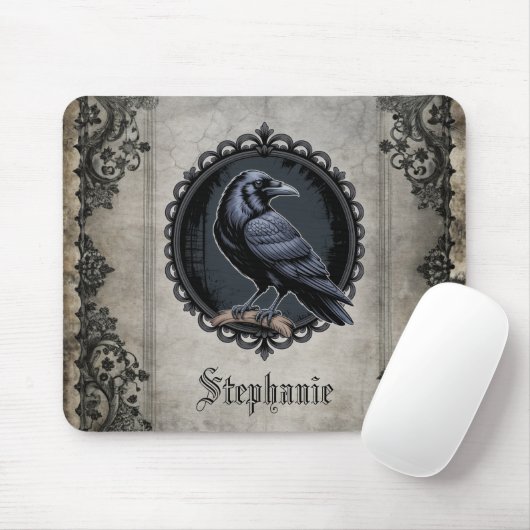 Gothic Raven with Name マウスパッド (マウス)
