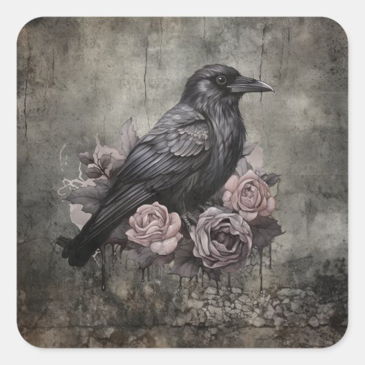 Gothic Raven with Roses Dark スクエアシール (正面)