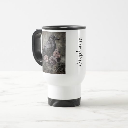 Gothic Raven with Roses Dark トラベルマグ (正面左)