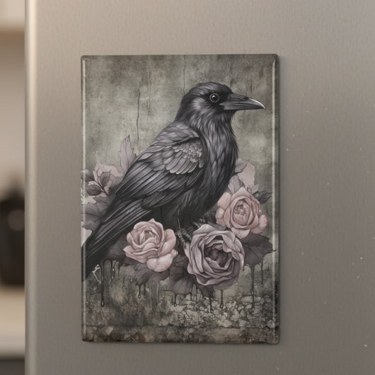 Gothic Raven with Roses Dark マグネット