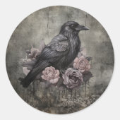 Gothic Raven with Roses Dark ラウンドシール (正面)