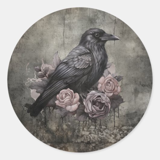 Gothic Raven with Roses Dark ラウンドシール (正面)