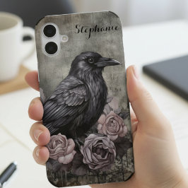 Gothic Raven with Roses Dark iPhone 16ケース