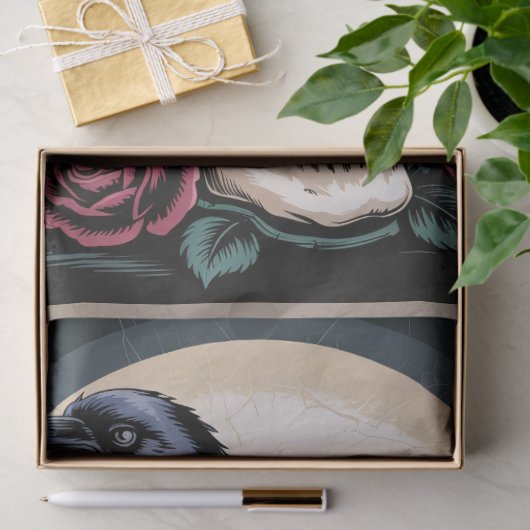 Gothic Raven with Skull and Roses Decoupage 薄葉紙 (ギフト)