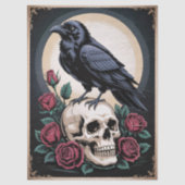 Gothic Raven with Skull and Roses Decoupage 薄葉紙 (正面)