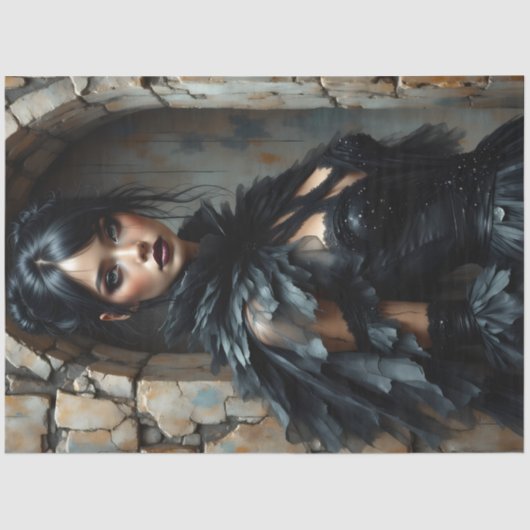 Gothic Raven Woman Decoupage Paper 薄葉紙 (正面)