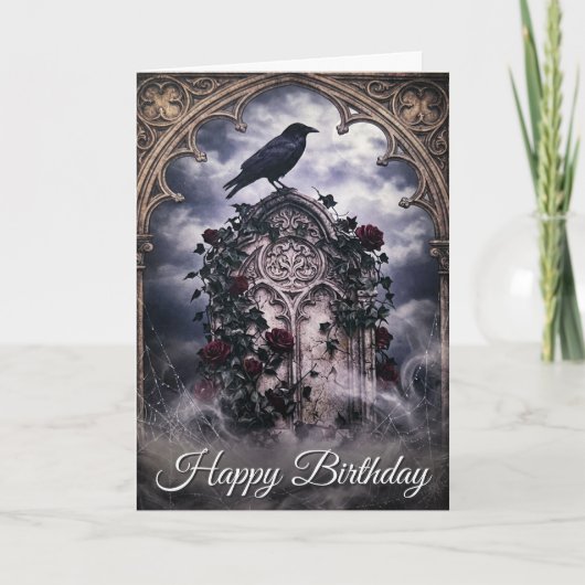 Gothic Ravens & Roses Tombstone Birthday Card カード (正面)