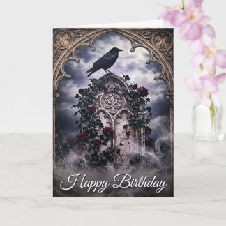 Gothic Ravens & Roses Tombstone Birthday Card カード