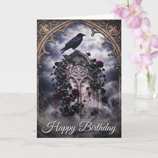 Gothic Ravens & Roses Tombstone Birthday Card カード (蘭)