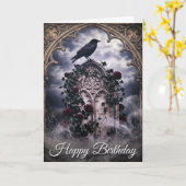 Gothic Ravens & Roses Tombstone Birthday Card カード (黄色い花)