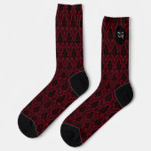 Gothic Red Black Damask Monogram ソックス (左)